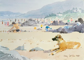 Dog on the Beach, Woolacombe, 1987 (wc på papir)